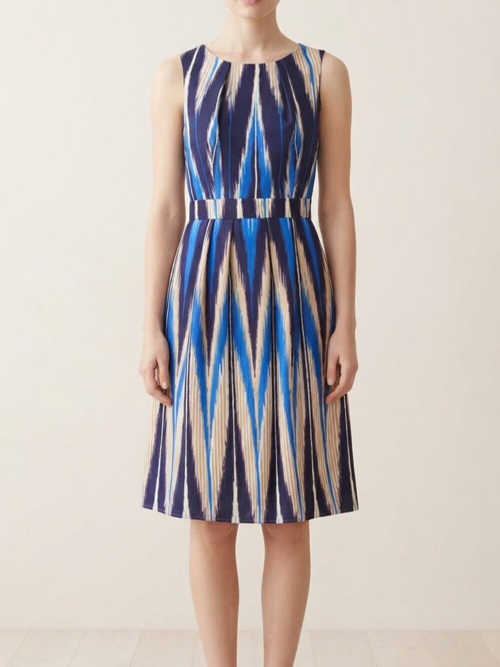 Banana Republic Navy, Royal Blue & Cream Sleeveless Fit-and-Flare Dress